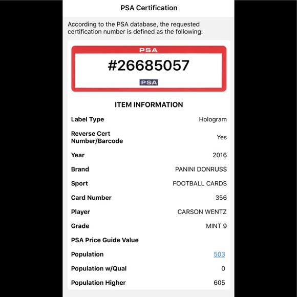 Carson Wentz RC - 2016 Donruss #356 PSA 9 - Picture 3 of 3